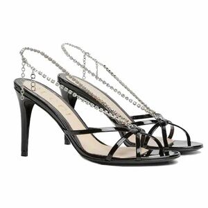 Gucci Crystal Chain Sandals Black Patent 38
